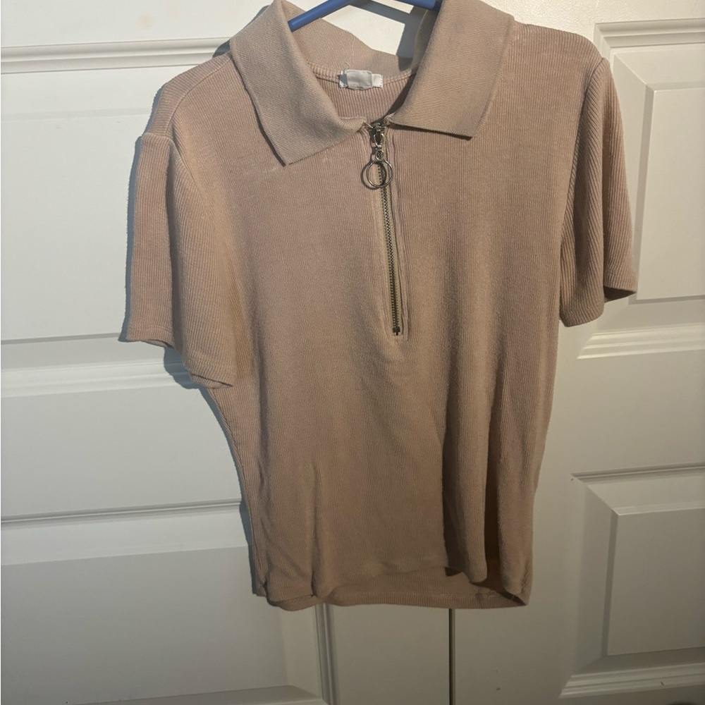 Garage Beige Zip-Up Polo Shirt